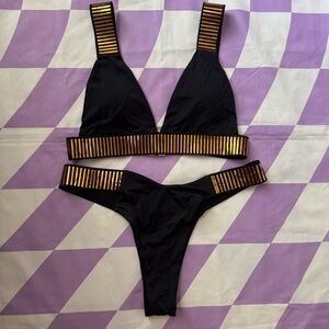 OMG Miami Swimwear Black and Gold Panel Bikini Set